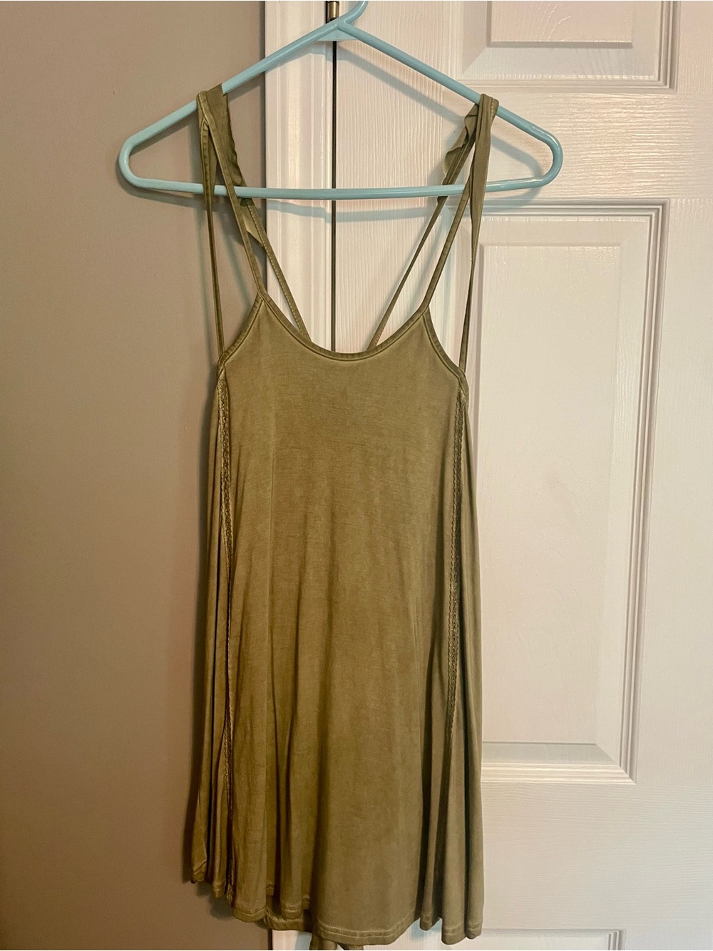 POL boho Olive Green Strappy Swing Dress tunic top size medium